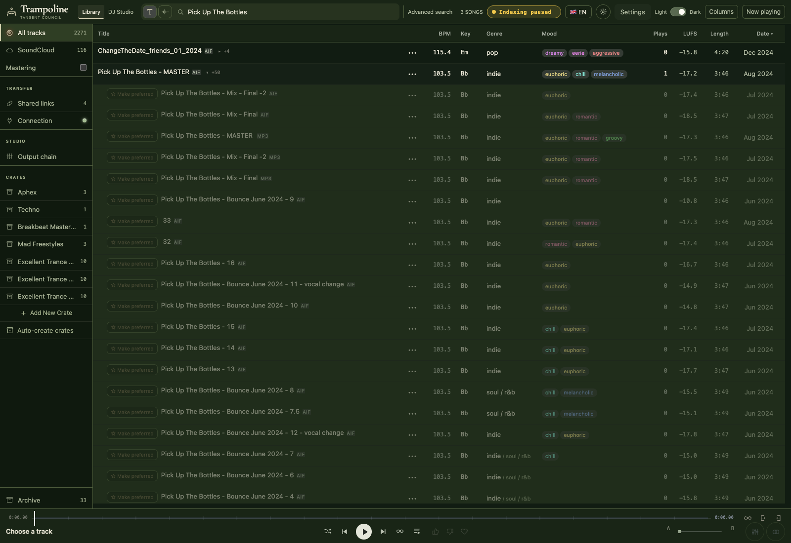 A real song’s alternate bounces expanded beneath its best version in Trampoline.
